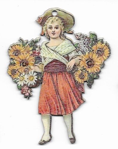 82 Holzbild Mädchen mit Sonnenblumen