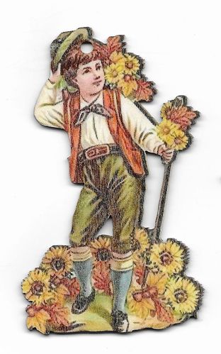 84 Holzbild Junge mit Sonnenblumen